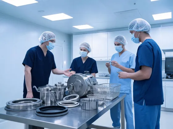 Sterilization engineering team in a service workshop